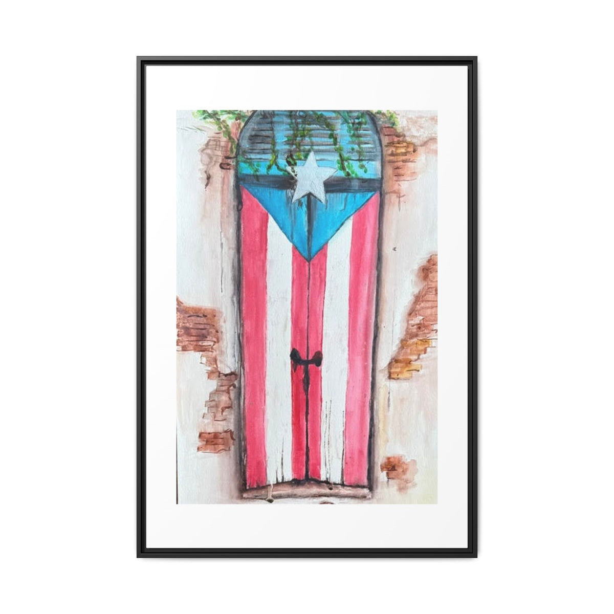 Puerto Rico Flag Door Matte Canvas Print — Framed Wall Art