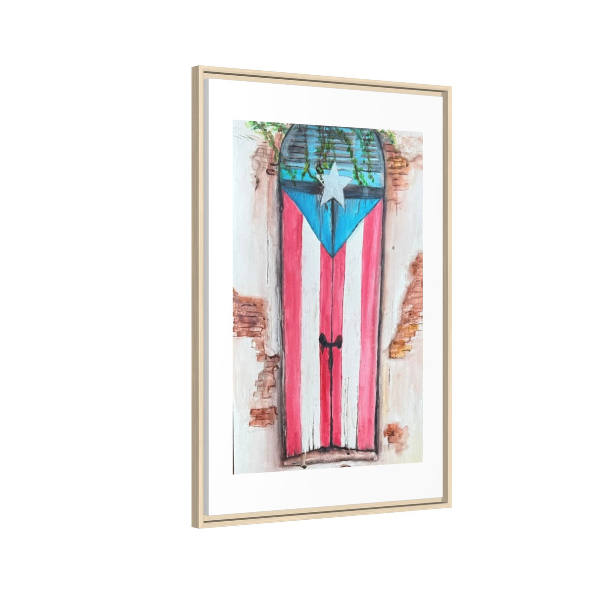 Puerto Rico Flag Door Matte Canvas Print — Framed Wall Art