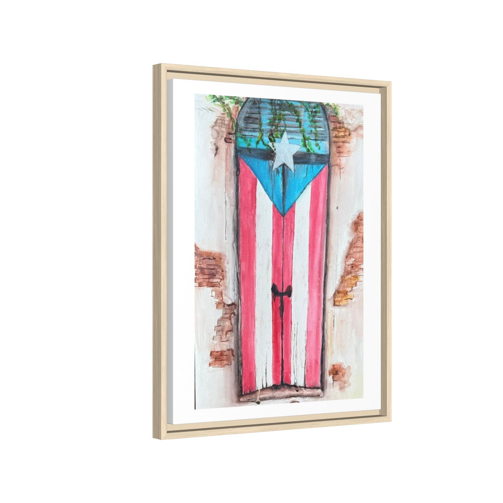Puerto Rico Flag Door Matte Canvas Print — Framed Wall Art