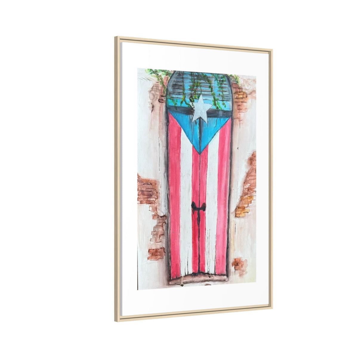 Puerto Rico Flag Door Matte Canvas Print — Framed Wall Art
