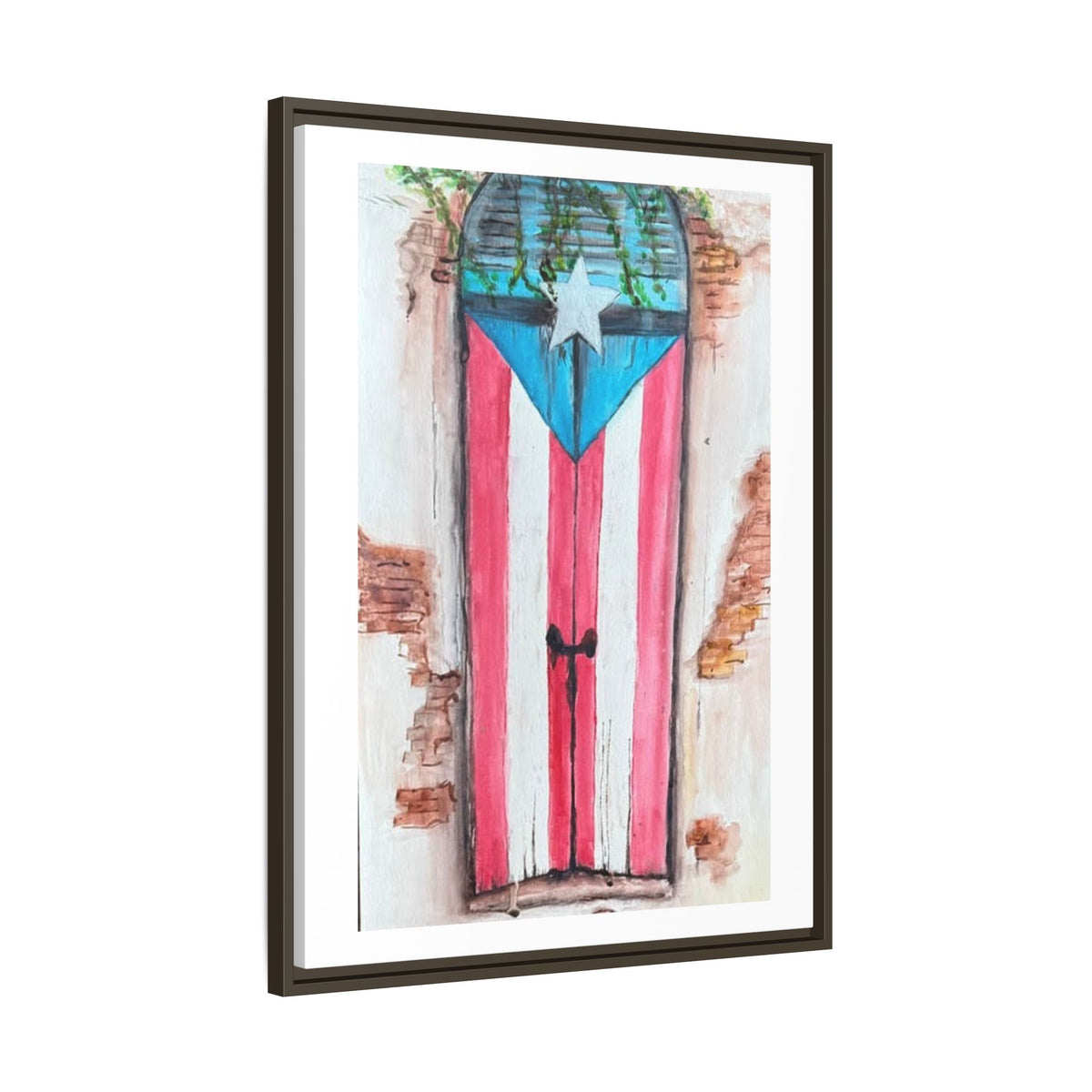 Puerto Rico Flag Door Matte Canvas Print — Framed Wall Art