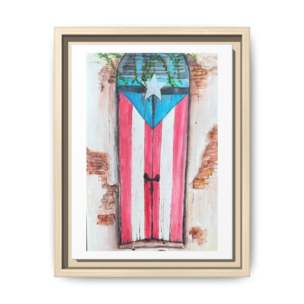 Puerto Rico Flag Door Matte Canvas Print — Framed Wall Art