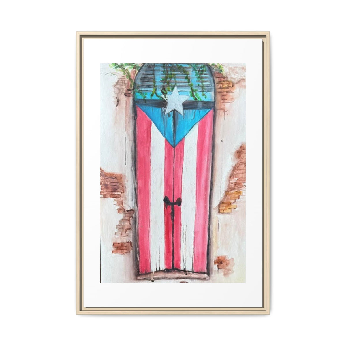 Puerto Rico Flag Door Matte Canvas Print — Framed Wall Art