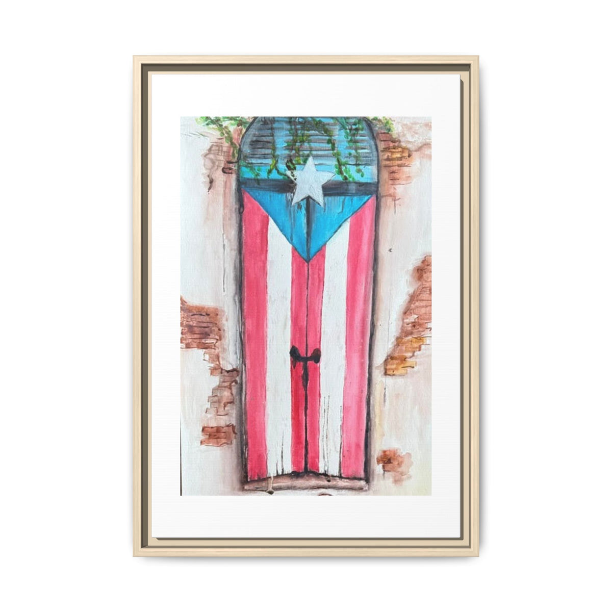 Puerto Rico Flag Door Matte Canvas Print — Framed Wall Art