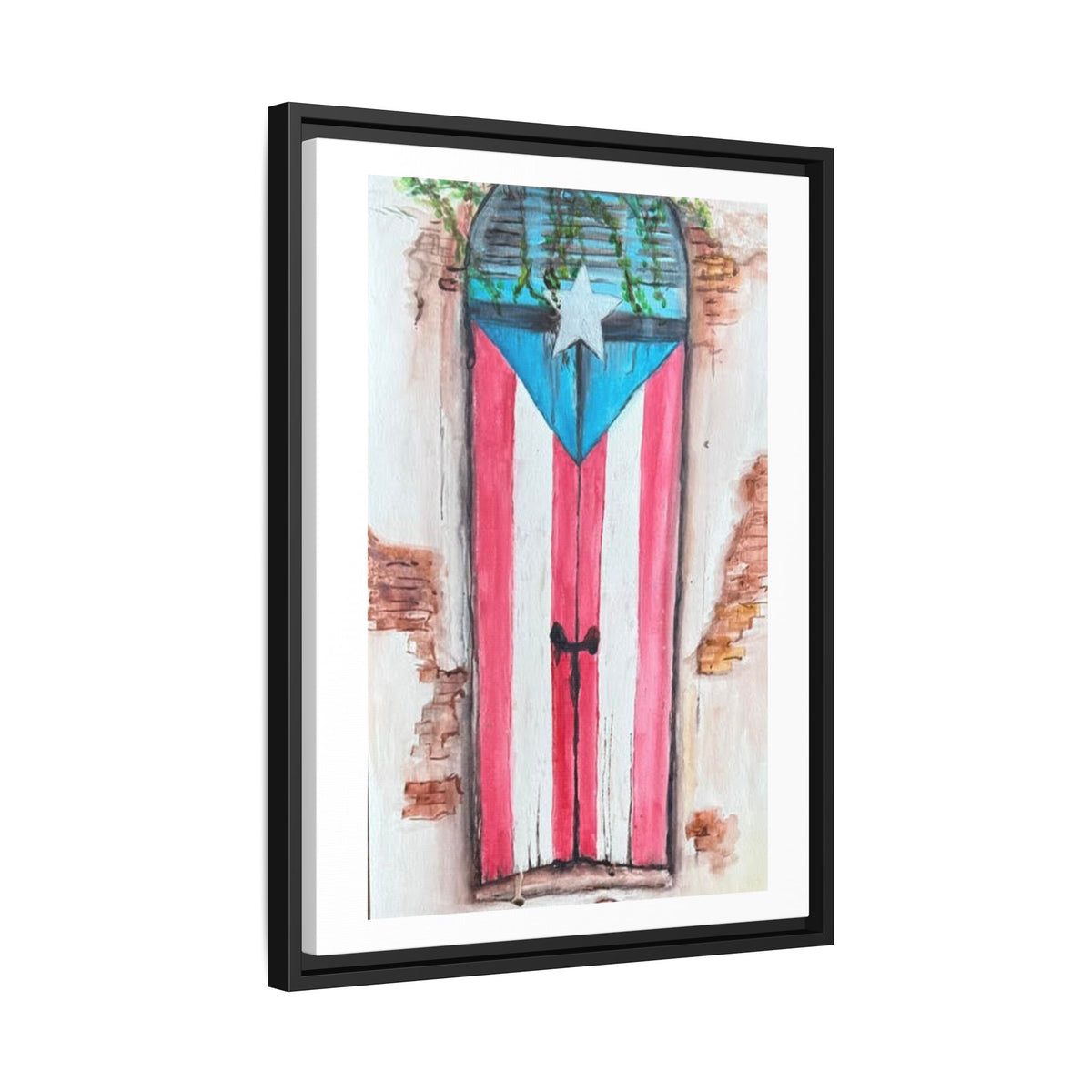 Puerto Rico Flag Door Matte Canvas Print — Framed Wall Art