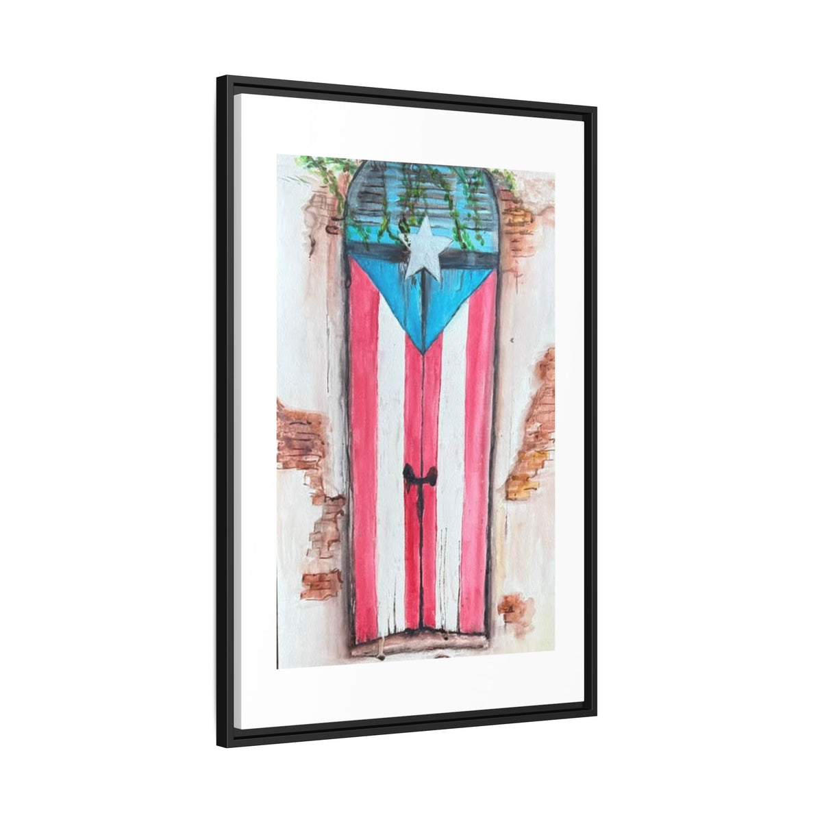 Puerto Rico Flag Door Matte Canvas Print — Framed Wall Art