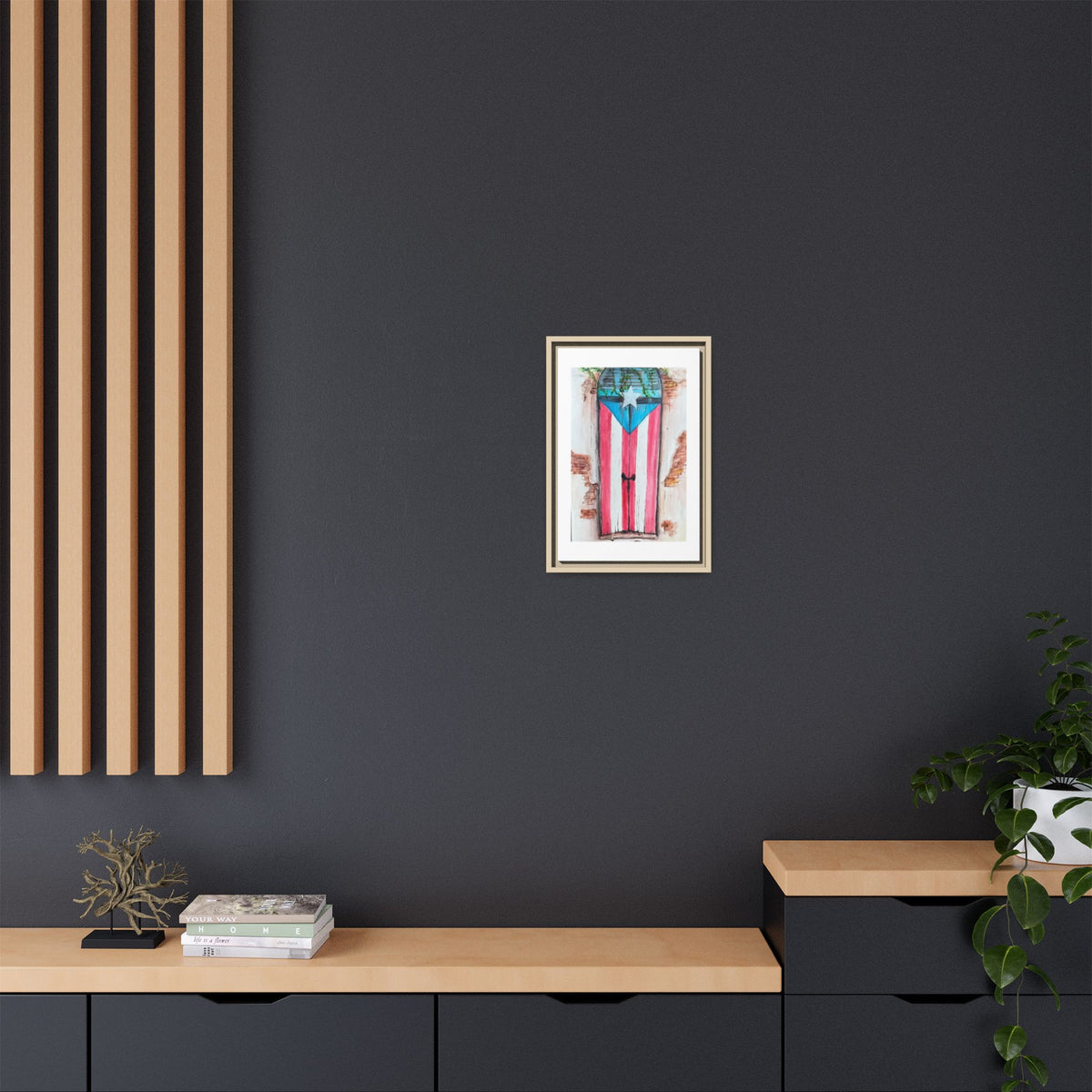 Puerto Rico Flag Door Matte Canvas Print — Framed Wall Art