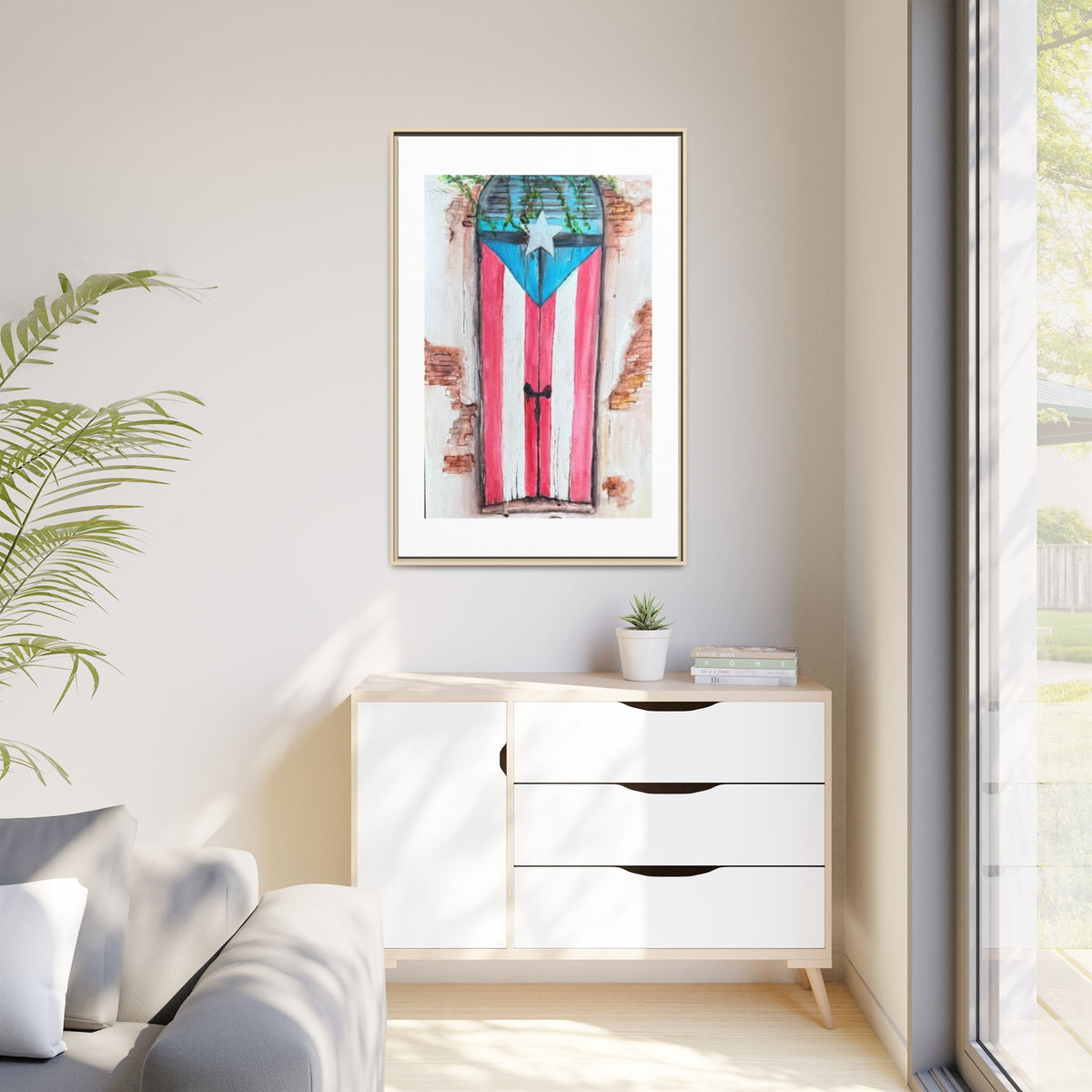 Puerto Rico Flag Door Matte Canvas Print — Framed Wall Art