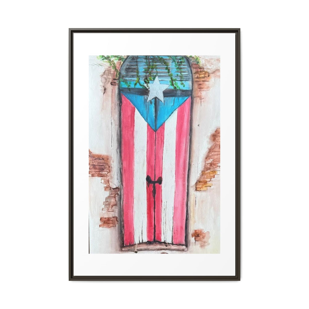 Puerto Rico Flag Door Matte Canvas Print — Framed Wall Art