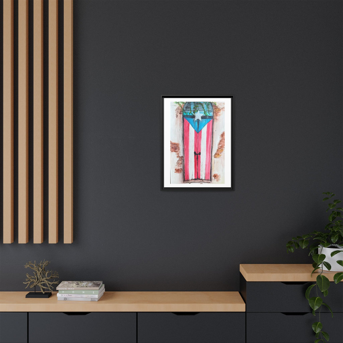 Puerto Rico Flag Door Matte Canvas Print — Framed Wall Art