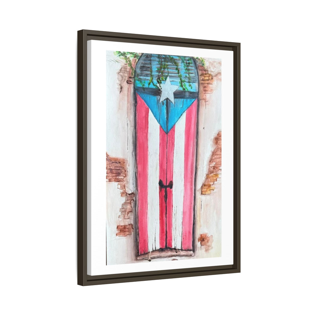 Puerto Rico Flag Door Matte Canvas Print — Framed Wall Art