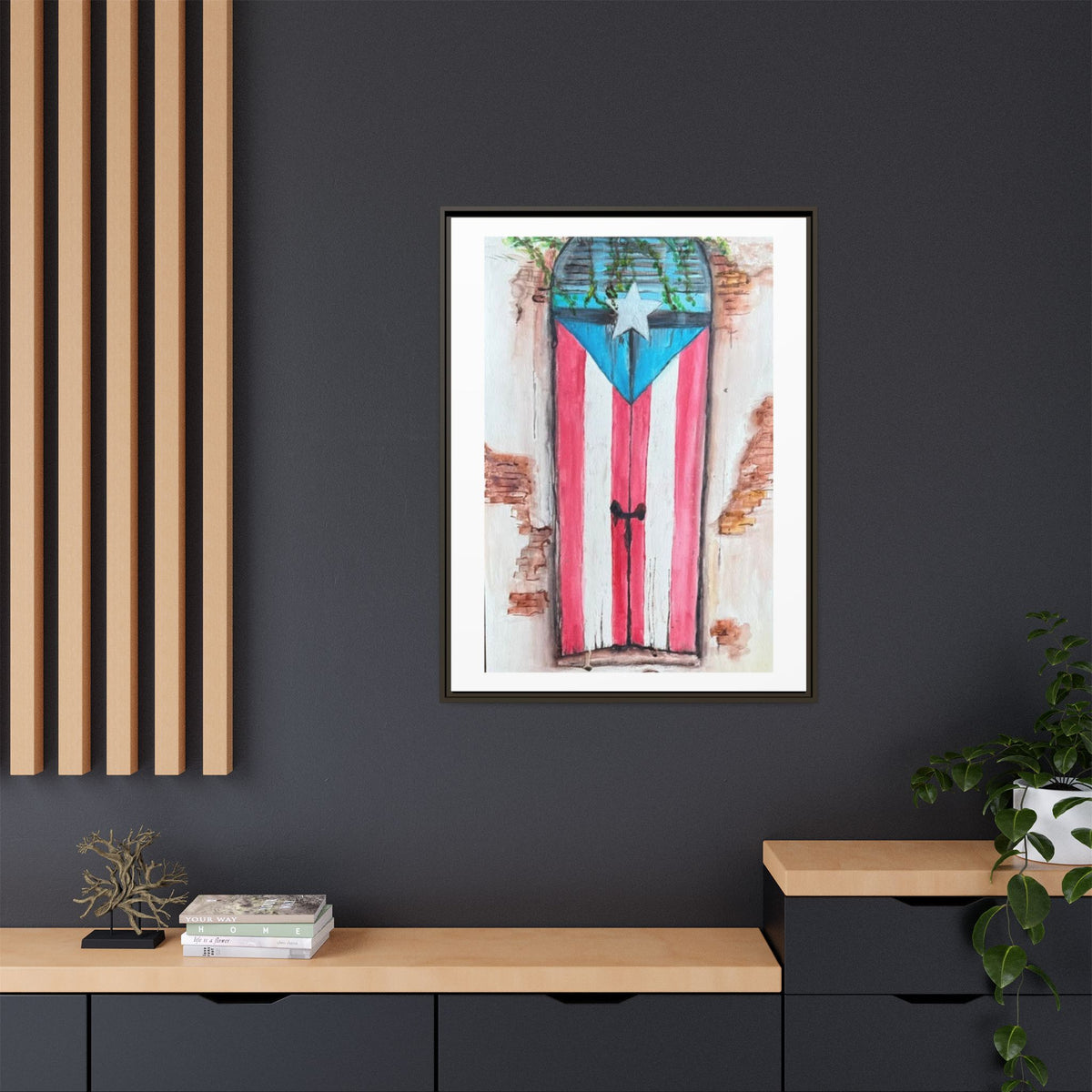 Puerto Rico Flag Door Matte Canvas Print — Framed Wall Art