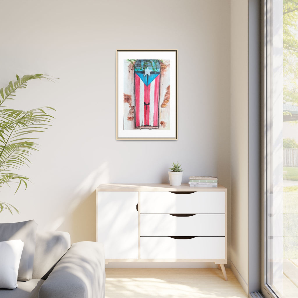 Puerto Rico Flag Door Matte Canvas Print — Framed Wall Art