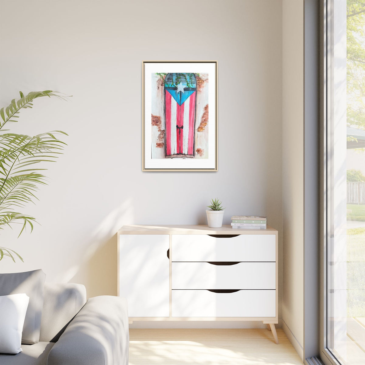 Puerto Rico Flag Door Matte Canvas Print — Framed Wall Art