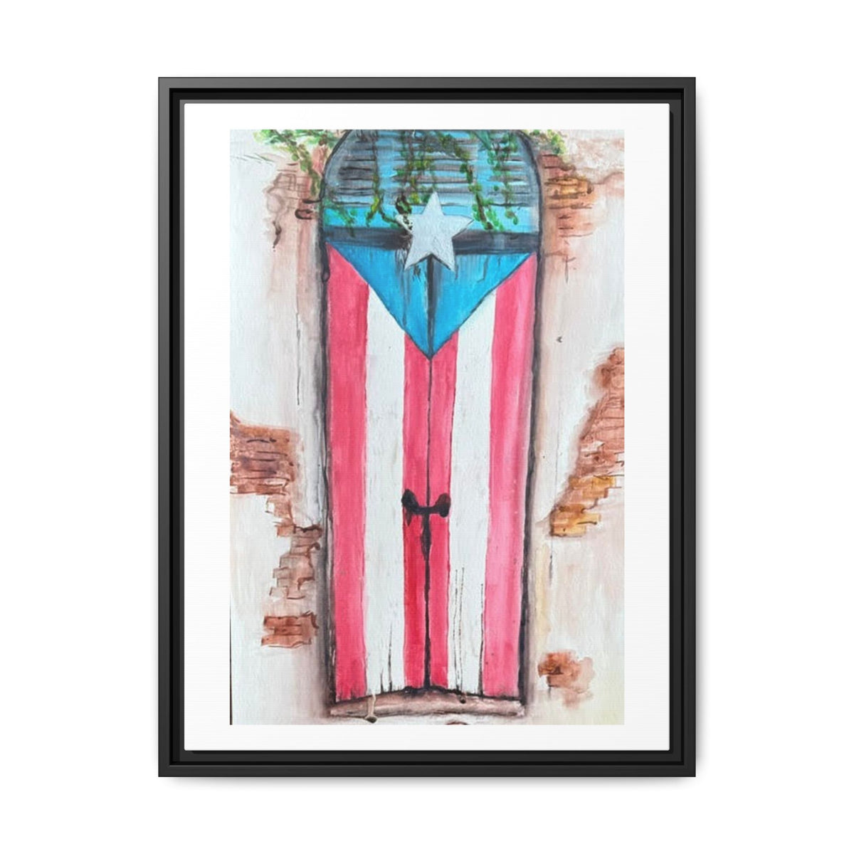 Puerto Rico Flag Door Matte Canvas Print — Framed Wall Art