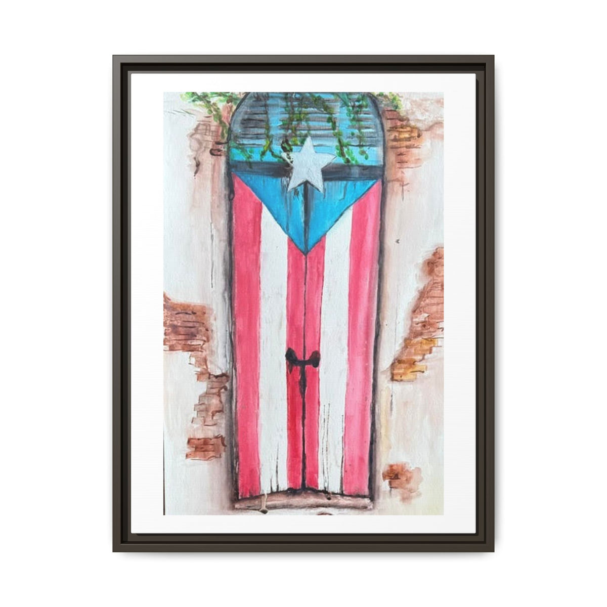 Puerto Rico Flag Door Matte Canvas Print — Framed Wall Art