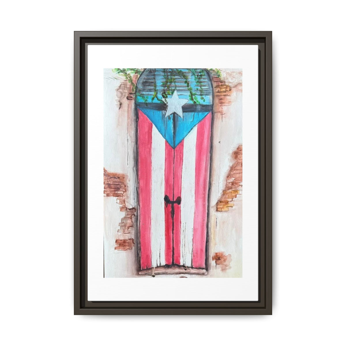 Puerto Rico Flag Door Matte Canvas Print — Framed Wall Art