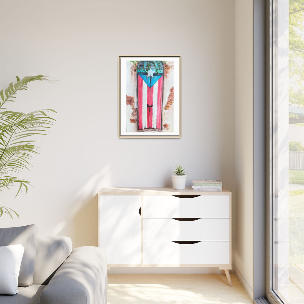 Puerto Rico Flag Door Matte Canvas Print — Framed Wall Art