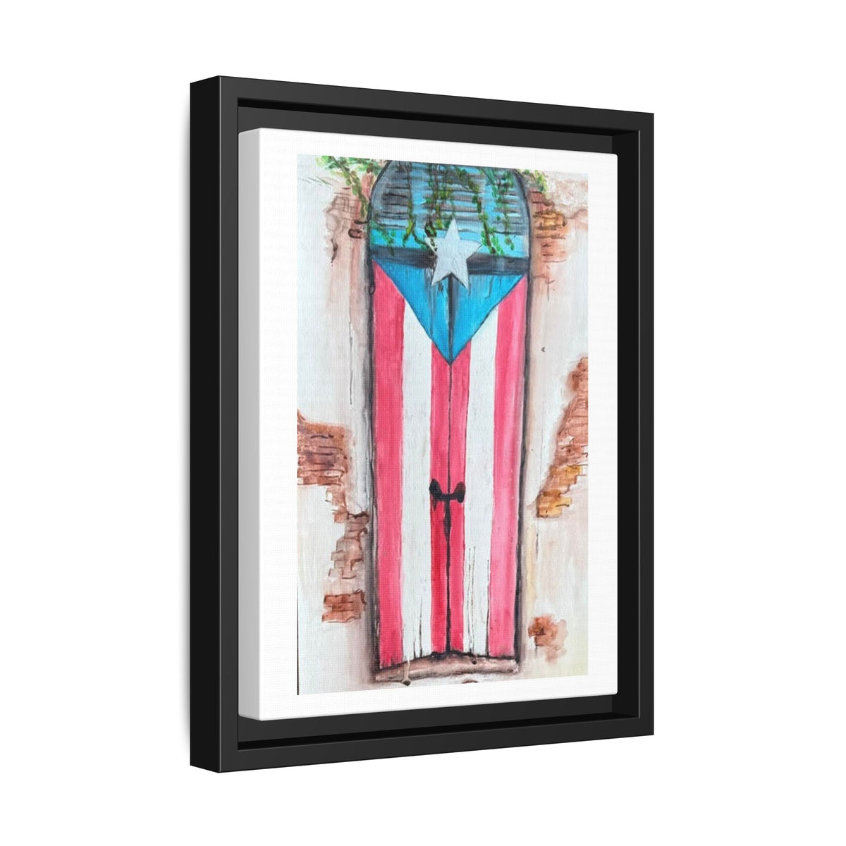 Puerto Rico Flag Door Matte Canvas Print — Framed Wall Art