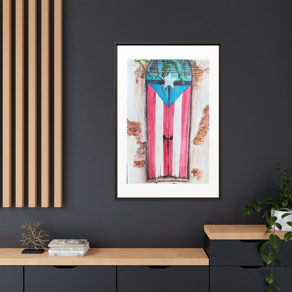 Puerto Rico Flag Door Matte Canvas Print — Framed Wall Art
