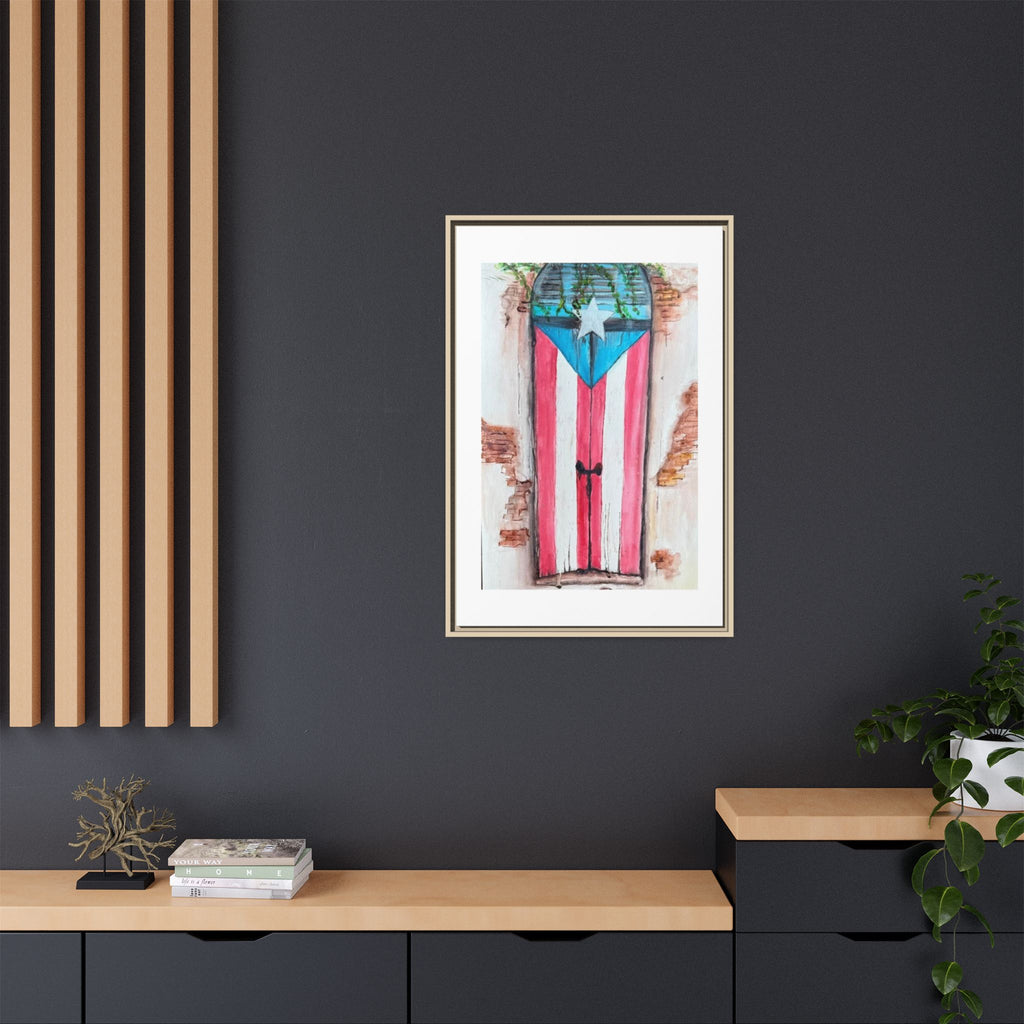 Puerto Rico Flag Door Matte Canvas Print — Framed Wall Art
