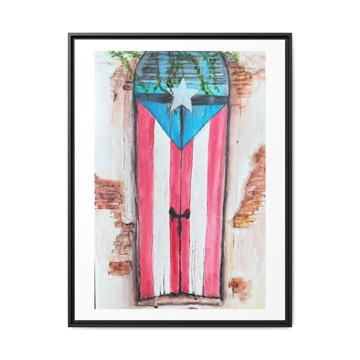 Puerto Rico Flag Door Matte Canvas Print — Framed Wall Art