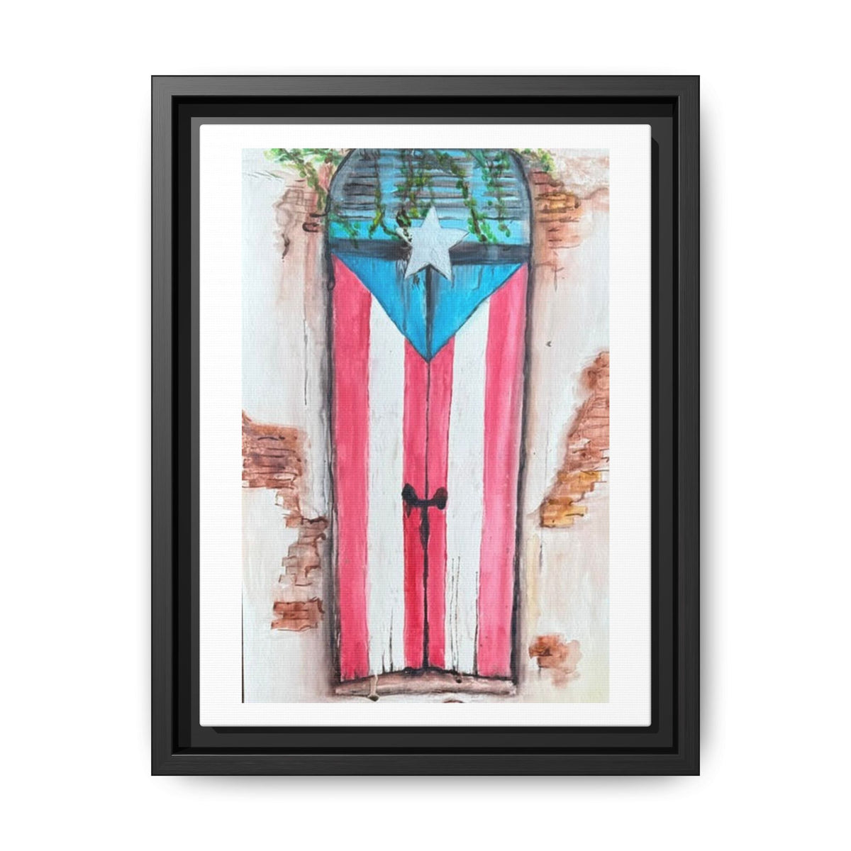 Puerto Rico Flag Door Matte Canvas Print — Framed Wall Art