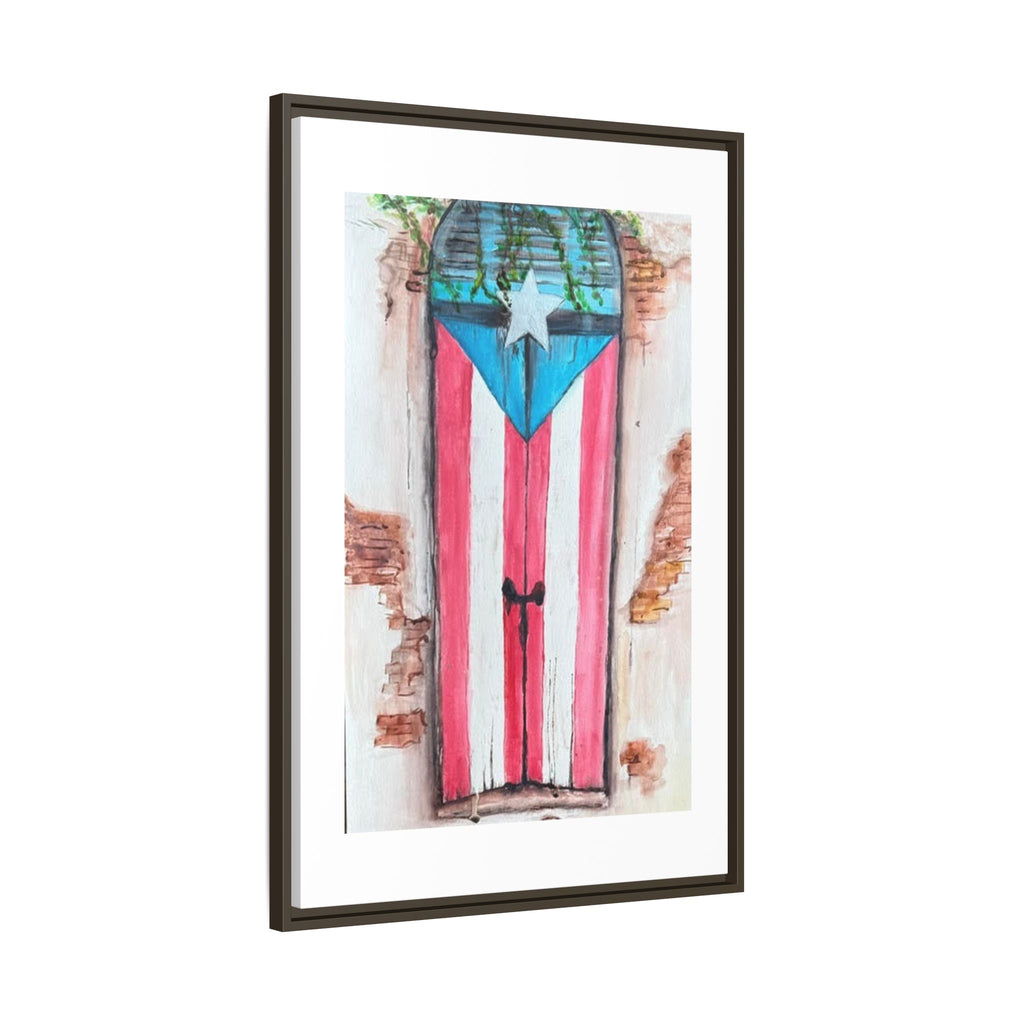 Puerto Rico Flag Door Matte Canvas Print — Framed Wall Art
