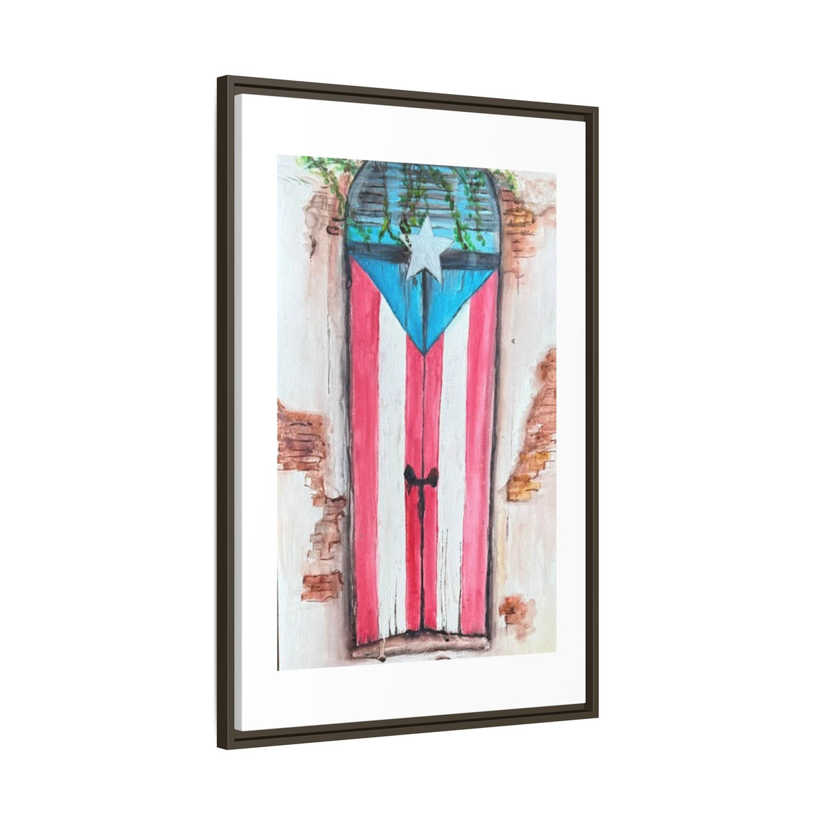 Puerto Rico Flag Door Matte Canvas Print — Framed Wall Art