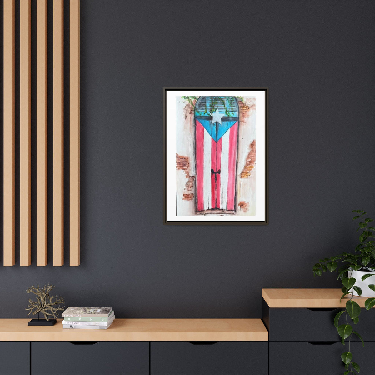 Puerto Rico Flag Door Matte Canvas Print — Framed Wall Art