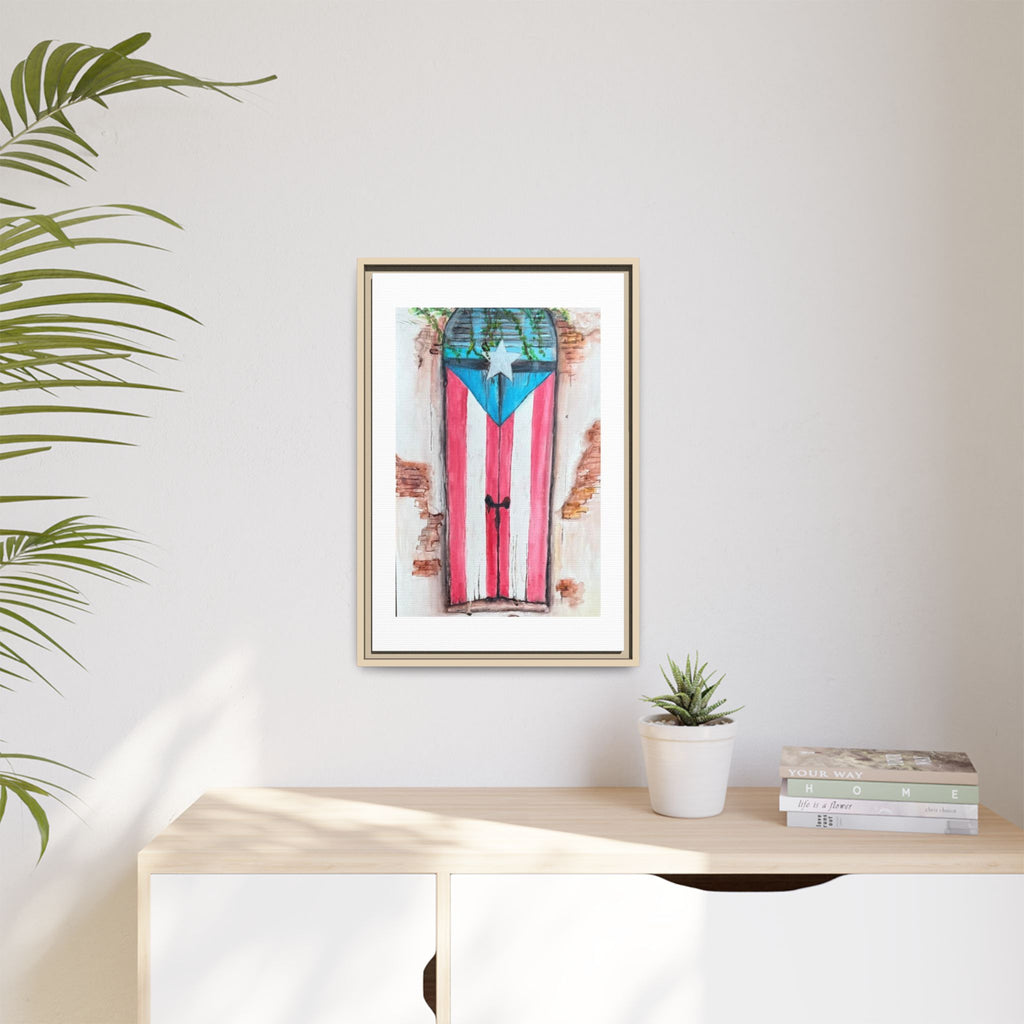 Puerto Rico Flag Door Matte Canvas Print — Framed Wall Art