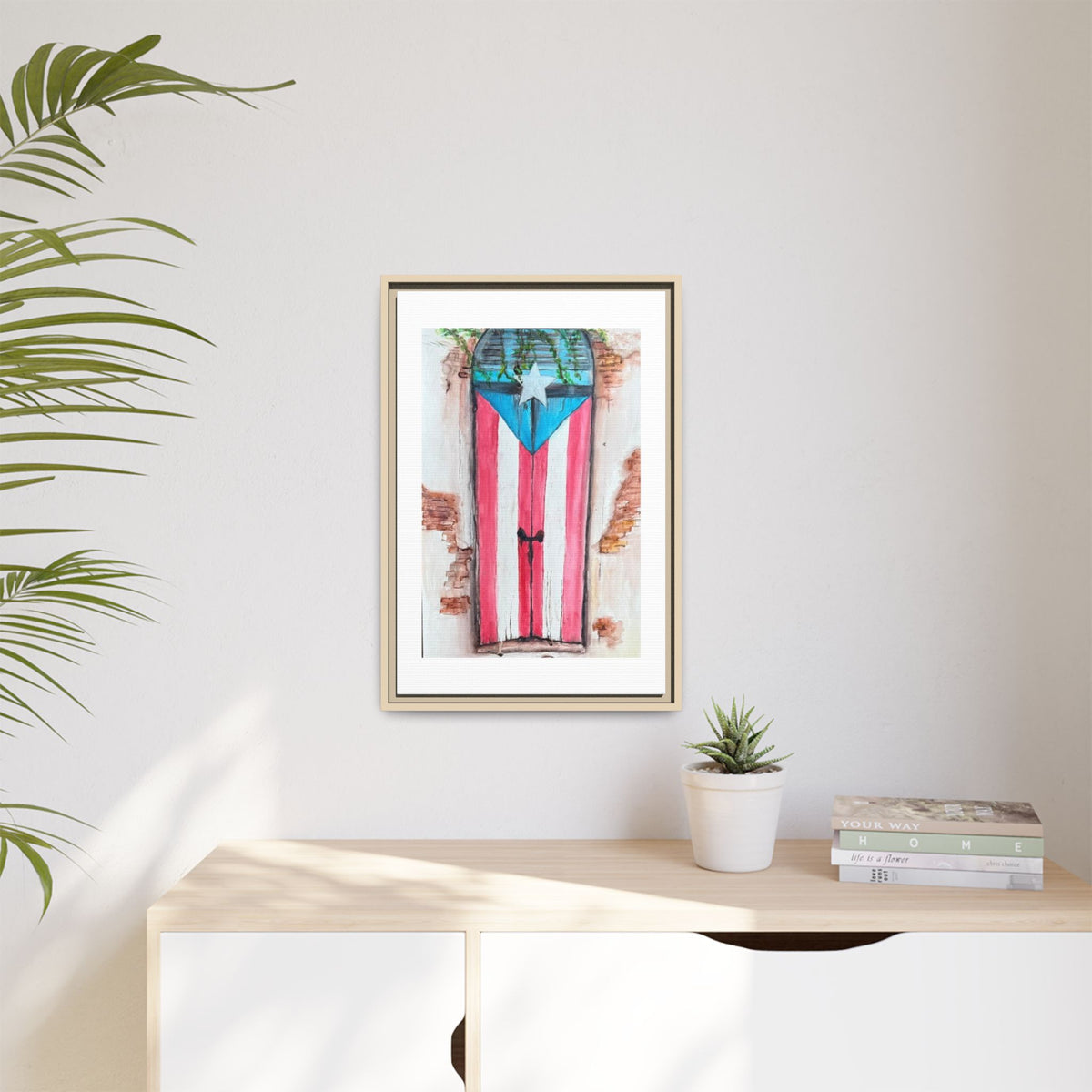 Puerto Rico Flag Door Matte Canvas Print — Framed Wall Art