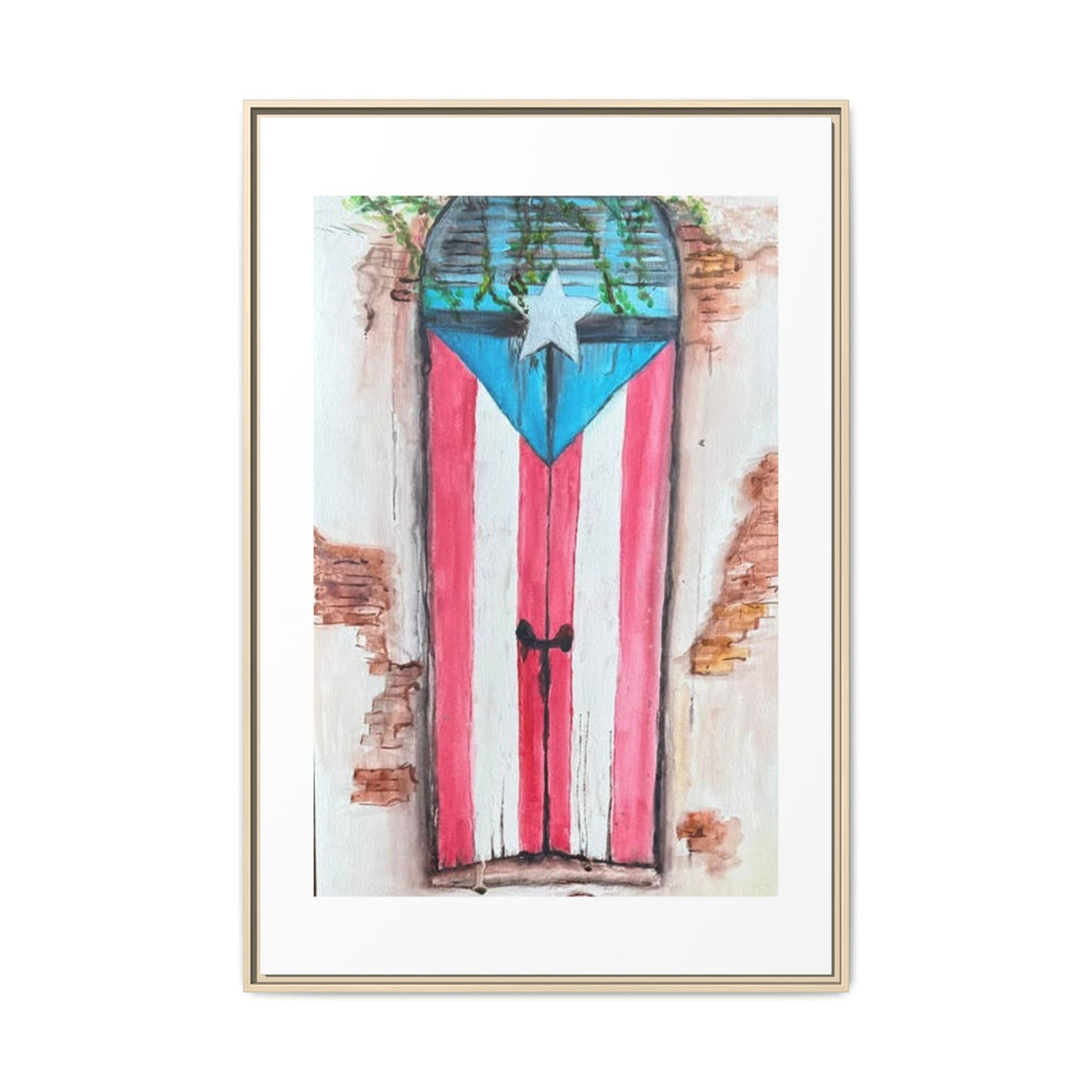 Puerto Rico Flag Door Matte Canvas Print — Framed Wall Art