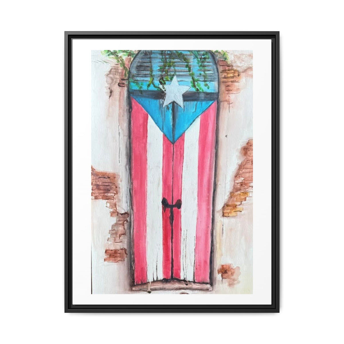 Puerto Rico Flag Door Matte Canvas Print — Framed Wall Art