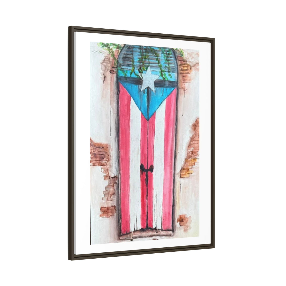 Puerto Rico Flag Door Matte Canvas Print — Framed Wall Art