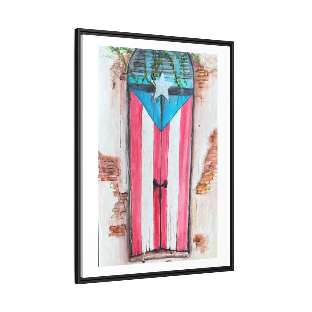 Puerto Rico Flag Door Matte Canvas Print — Framed Wall Art