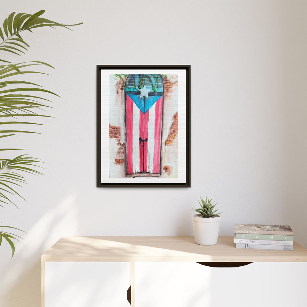 Puerto Rico Flag Door Matte Canvas Print — Framed Wall Art