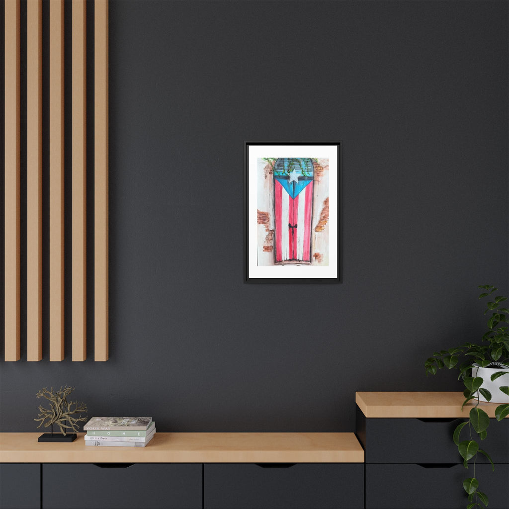 Puerto Rico Flag Door Matte Canvas Print — Framed Wall Art