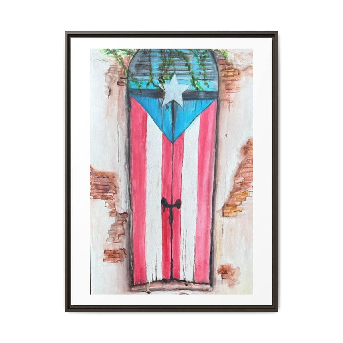 Puerto Rico Flag Door Matte Canvas Print — Framed Wall Art