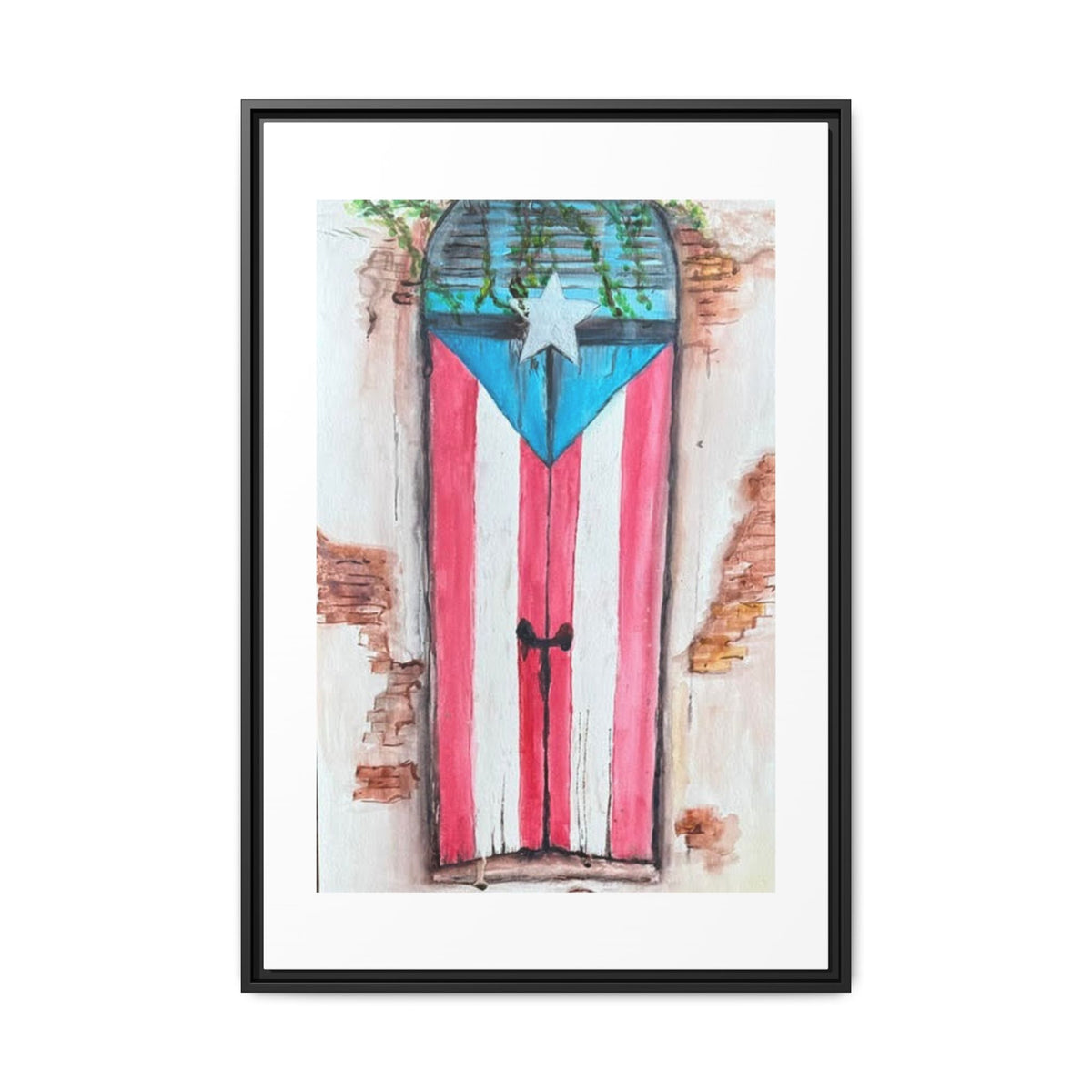 Puerto Rico Flag Door Matte Canvas Print — Framed Wall Art