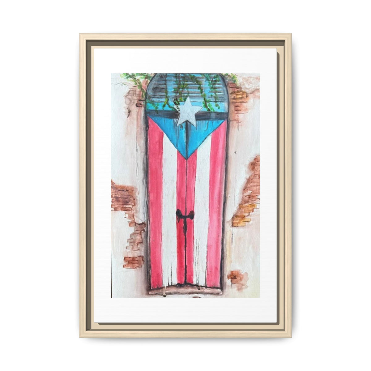 Puerto Rico Flag Door Matte Canvas Print — Framed Wall Art