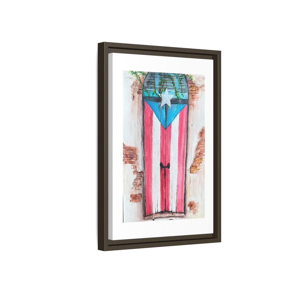 Puerto Rico Flag Door Matte Canvas Print — Framed Wall Art