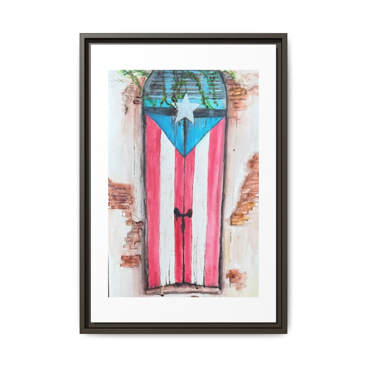 Puerto Rico Flag Door Matte Canvas Print — Framed Wall Art