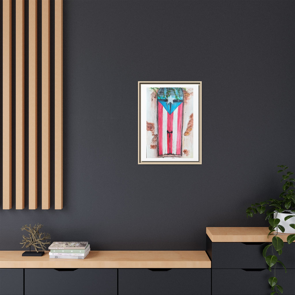 Puerto Rico Flag Door Matte Canvas Print — Framed Wall Art