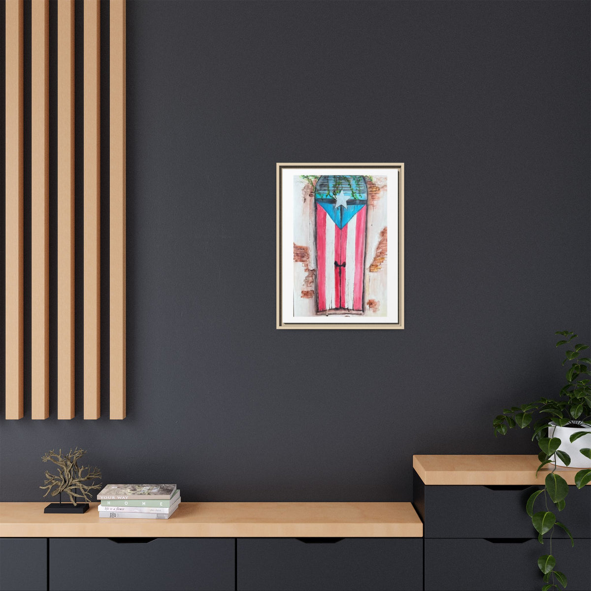Puerto Rico Flag Door Matte Canvas Print — Framed Wall Art