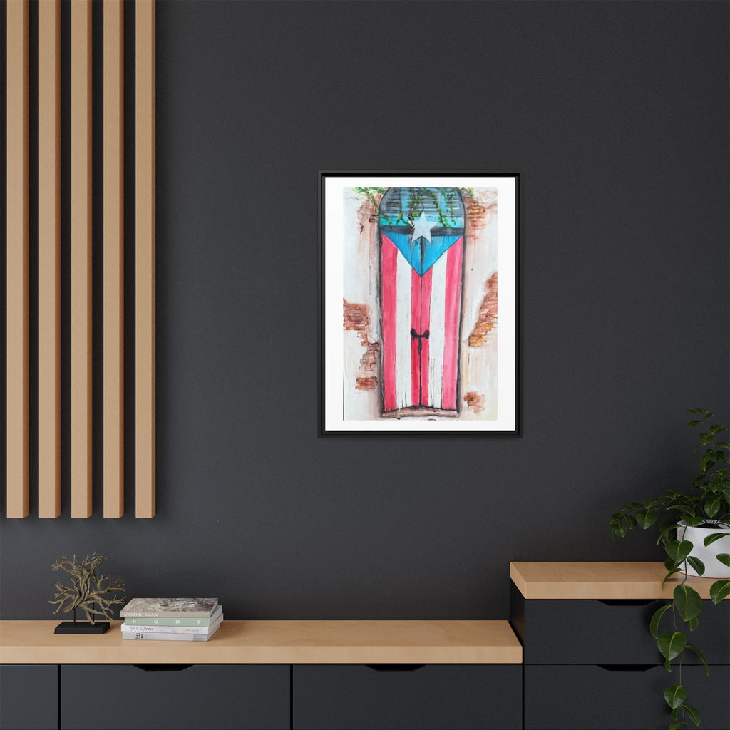 Puerto Rico Flag Door Matte Canvas Print — Framed Wall Art