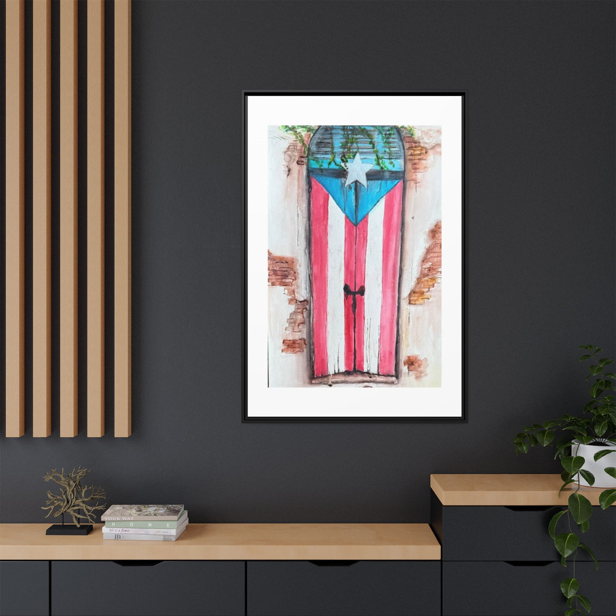 Puerto Rico Flag Door Matte Canvas Print — Framed Wall Art