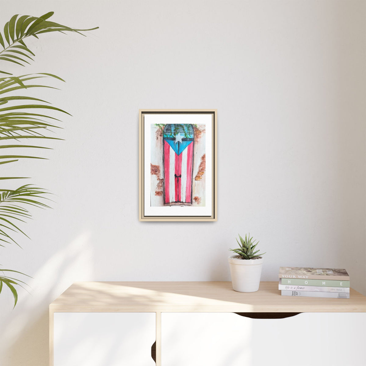 Puerto Rico Flag Door Matte Canvas Print — Framed Wall Art