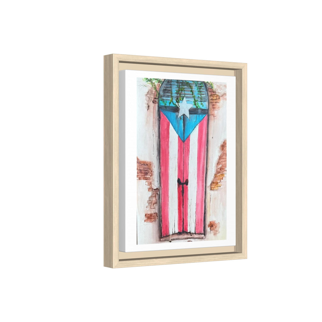 Puerto Rico Flag Door Matte Canvas Print — Framed Wall Art