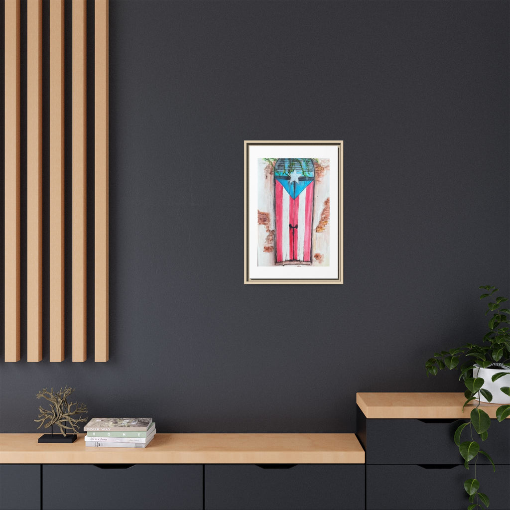 Puerto Rico Flag Door Matte Canvas Print — Framed Wall Art